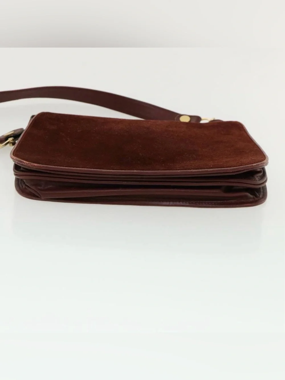 CARTIER Shoulder Bag Suede Leather Wine Red Auth 35725